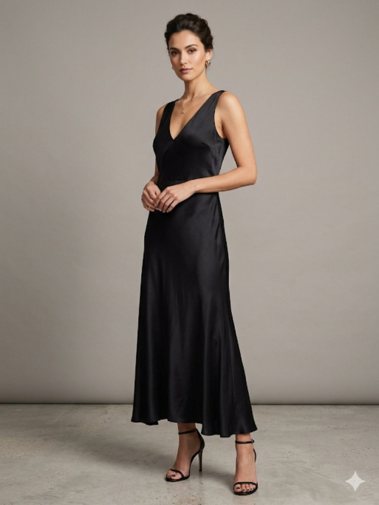 J. Crew Black Silk V-Neck Midi/Maxi Formal Dress - Size 12